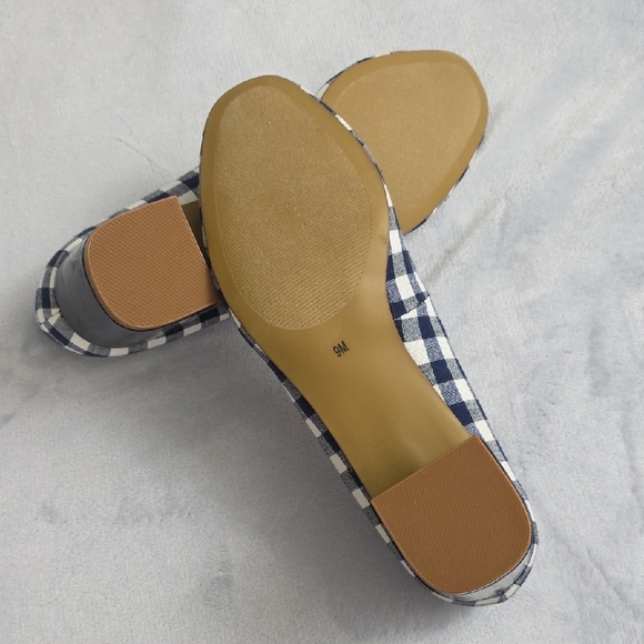 Crown & Ivy Navy Gingham Block Heel Pumps Womens Size 9 Beckie Buckle Toe - Picture 5 of 5